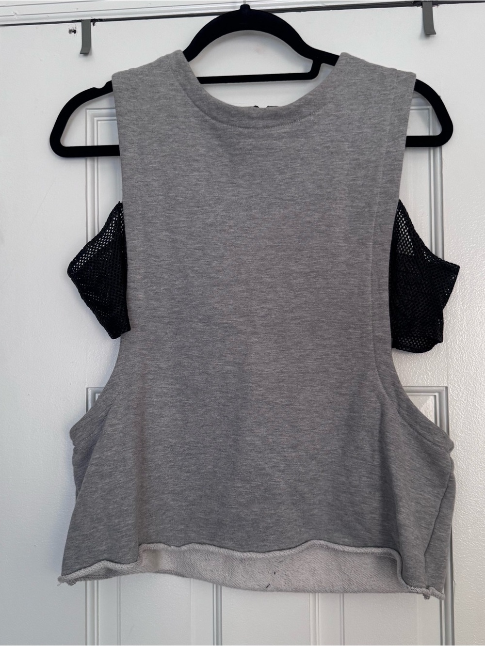 Twenty Gray Open-Side Muscle Tank with Black Leather Mesh Detail